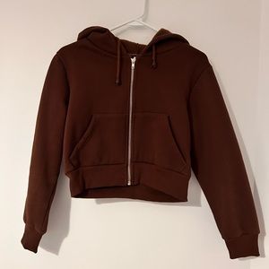 Brown cropped zip-up hoodie